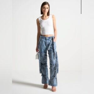 Maniere De Voir Denim Strap Cargo Jeans